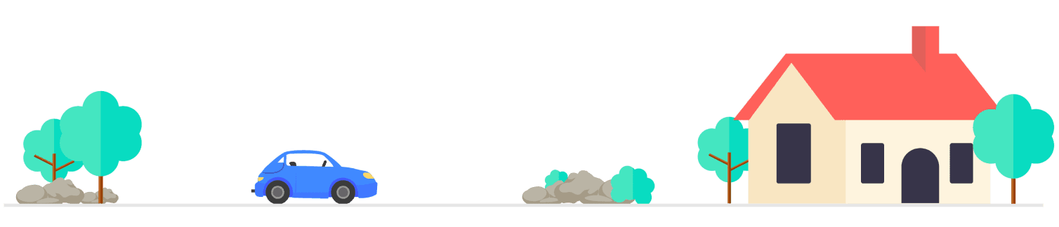 An illustration of a car driving to a house